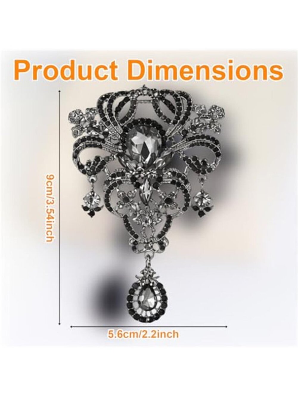 Black Brooch for Women Vintage Austrian Crystal Brooch Pin Elegant Floral - Picture 2 of 7